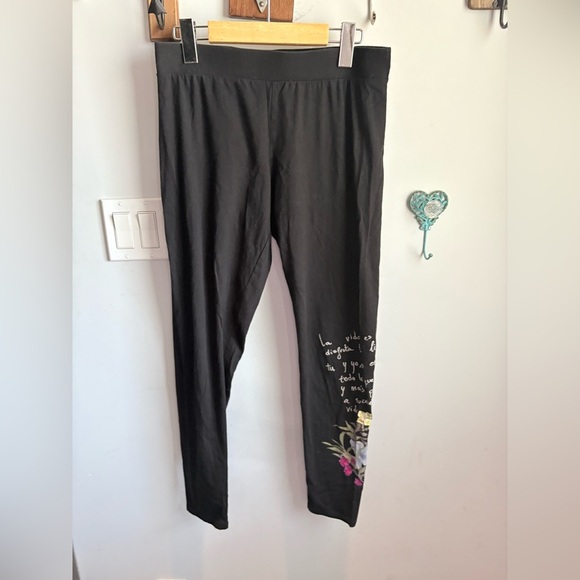 Desigual Black Leggings with Floral Design - Picture 1 of 5